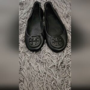 Tory Burch Black Flats with Logo Detail